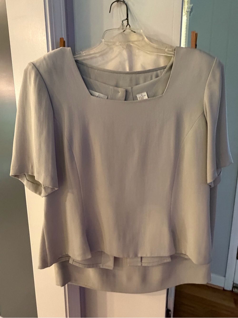 Vintage Dana Buchman light sage grey 2 pc suit with blouse & skirt 100% silk!